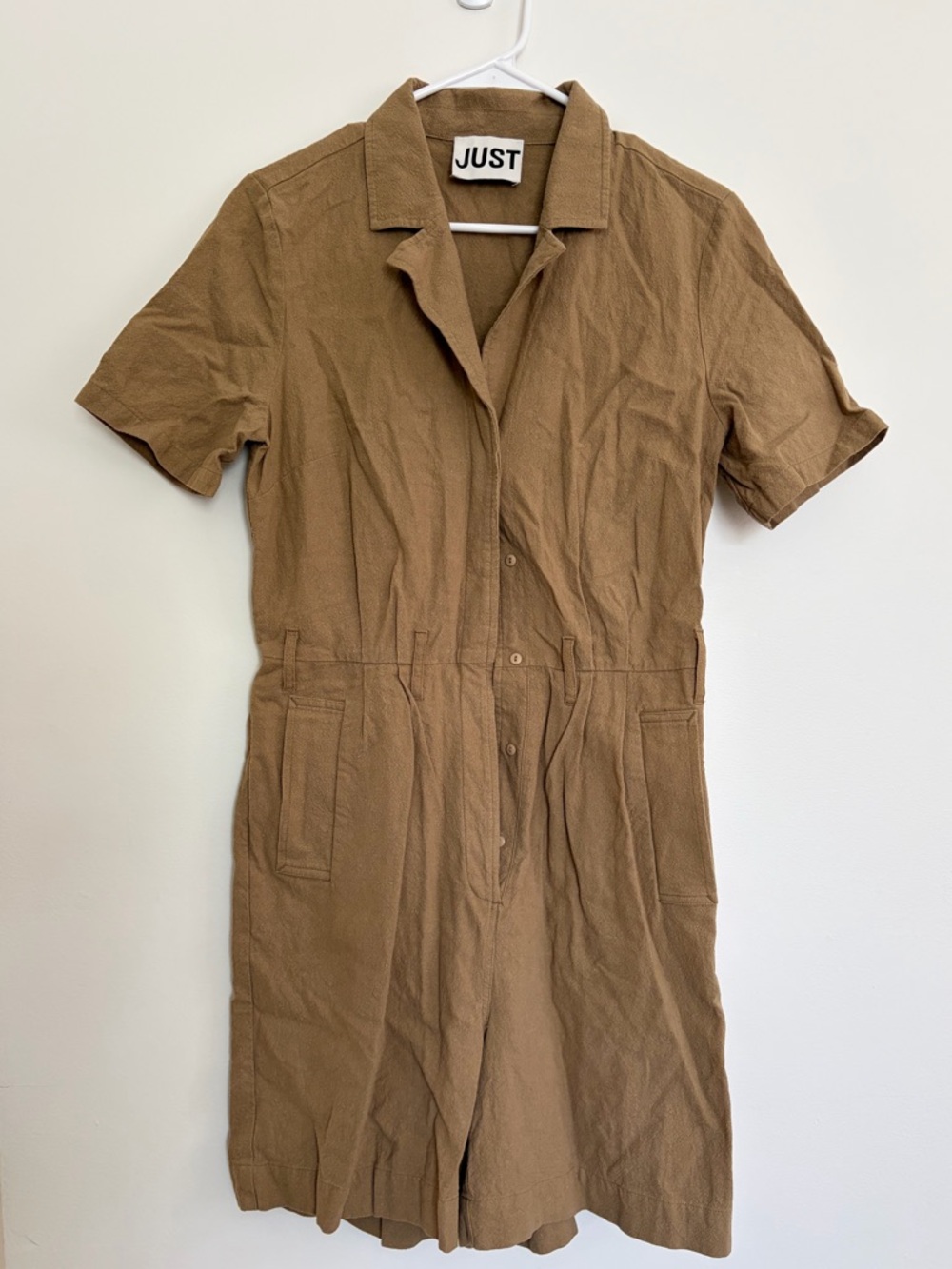 JUST Female Tan Short-Sleeve Utility Romper